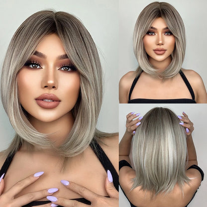 Crown & Glory Wigs HENRY MARGU Dark Root Ombre Brown Blonde Short Hair Wigs Fluffy Pixie Cut Synthetic Wig for Black White Women Heat Resistant