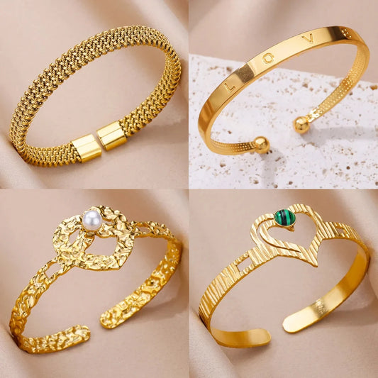 Jewellery  Knitted Stainless Steel Bracelet for Women Gold Color Cuff Bracelets Bangle Female 2024 Trendy Vintage Jewelry Accessories Gifts