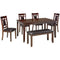 Living Room Bennox Dining Room Set, Includes Table, 4 18" Chairs & Bench, Brown