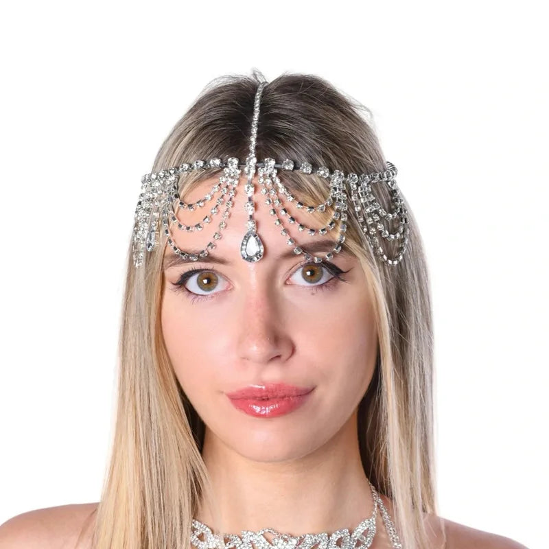 Jewellery   Vintage Trend Rhinestone Head Chain Forehead Headband Indian African Bohemian Hair Accesories Crystal Fringe Tiara Headdress