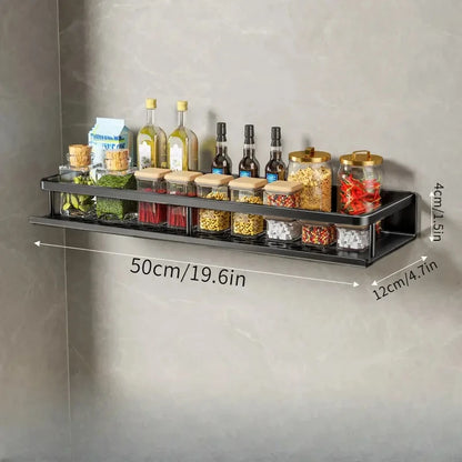 kitchen  30/40/50CM Kitchen Rack Wall-mounted Spice Storage Rack with Hook Rod Kitchen Utensils