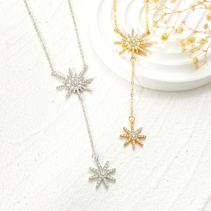 Jewellery   New Zircon Inlaid Snowflake Necklace with Female Instagram Style Creative Design Sense, Long Tassel Collarbone Chain