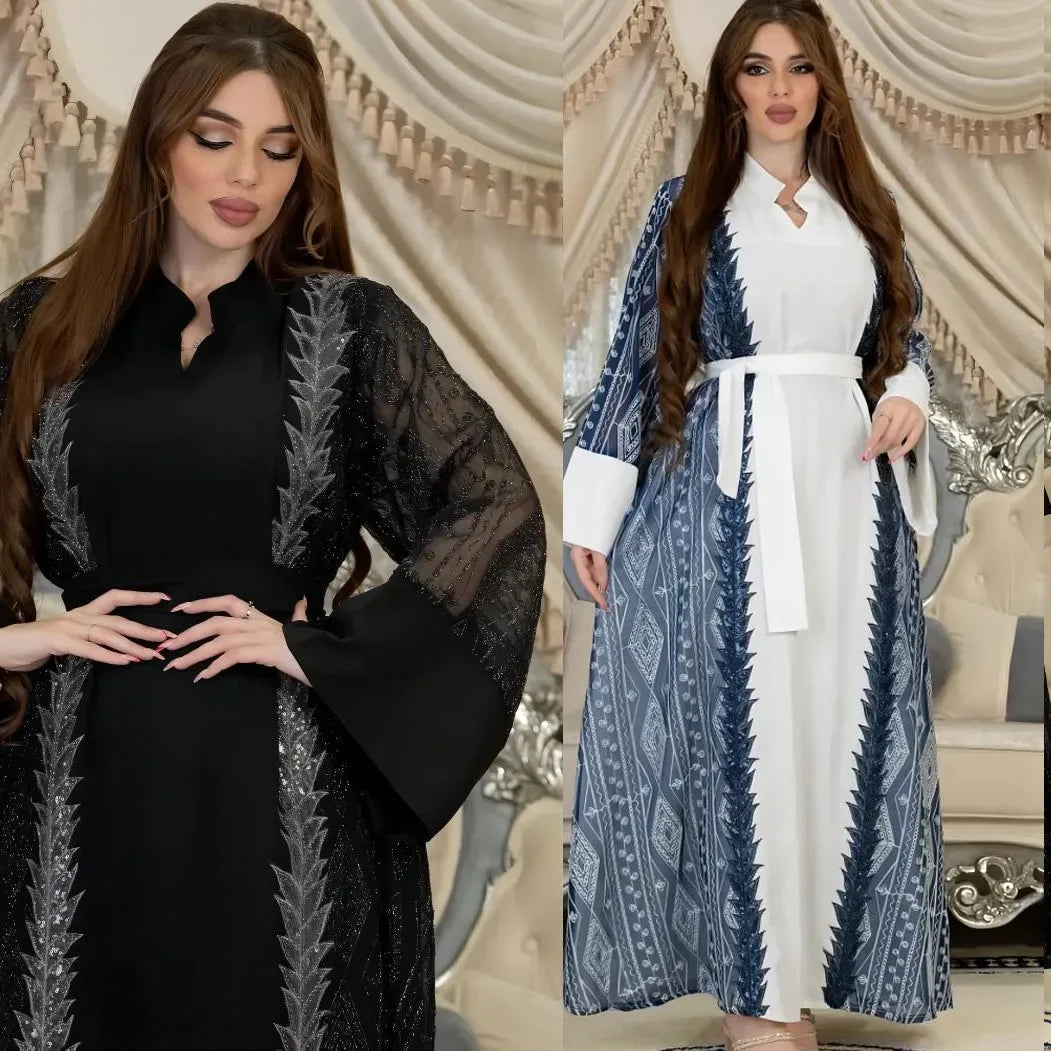 Muslim family   Ramadan Embroidery Abaya for Women Eid Mubarak Djellaba Marocain Jalabiya Saudi Arabic Robe Dubai Turkey Kaftan Islamic Clothing