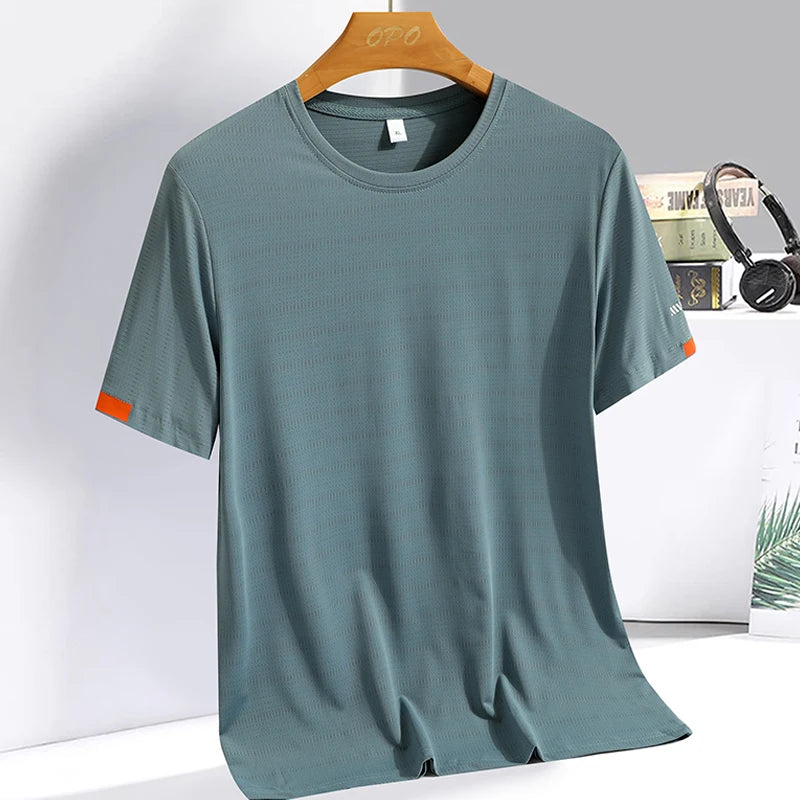 Men clothing  Ice Silk Thin Short Sleeve Quick Drying T-shirt for Men