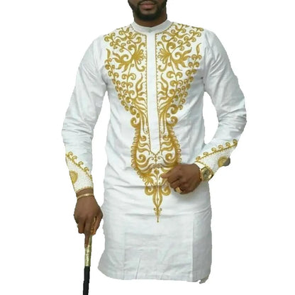 Muslim family   Luxury Men's wedding suit Nigerian Embroidery Agbada African Best Man dress Set Two-piece wedding top and trousers Ethnic style