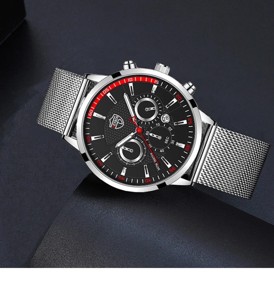 Jewellery  Mens Fashion  Watches Men Business Casual Quartz Wrist Watch Luxury Silver Stainless Steel