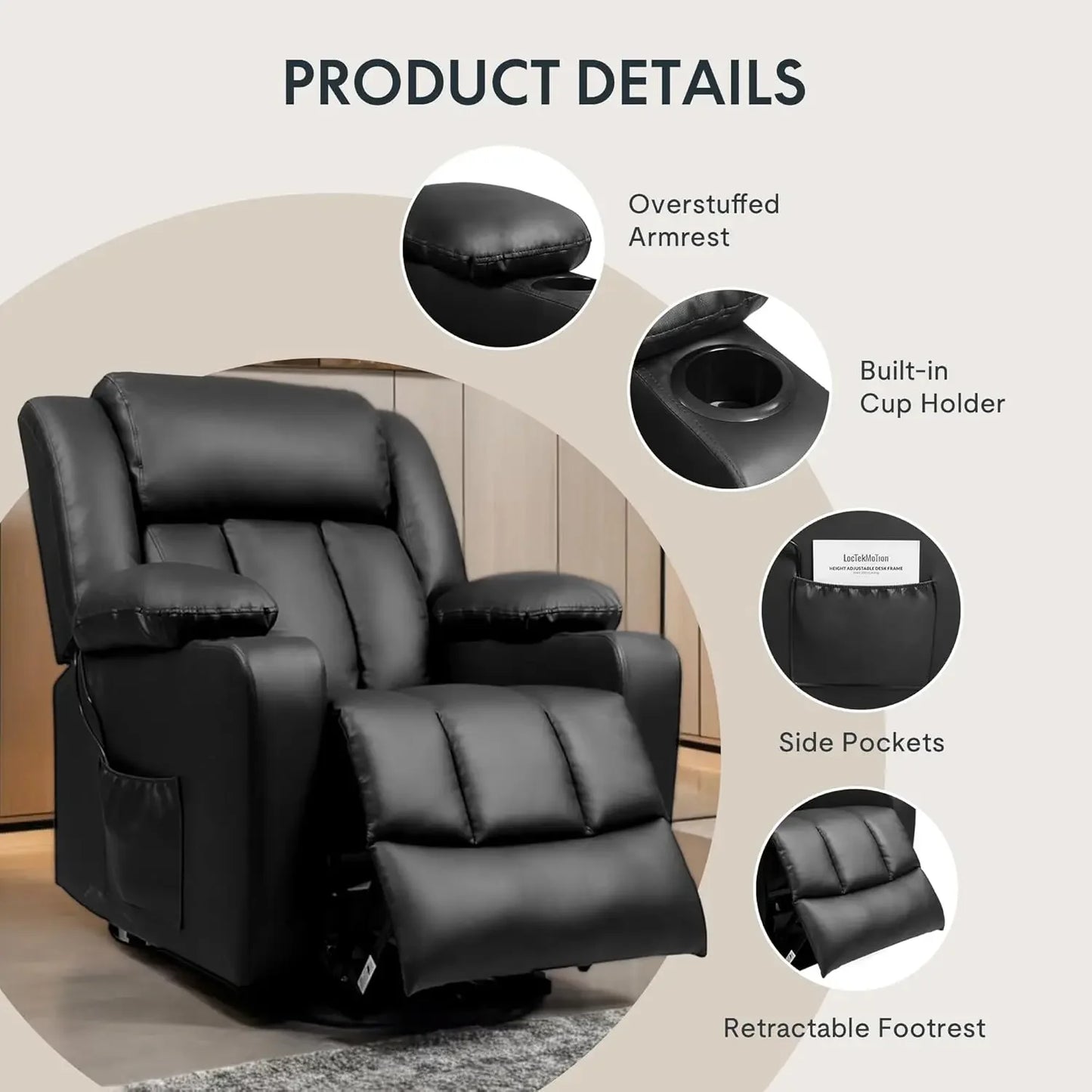 Living Room Power Lift Recliner Chair, Electric Leather Lift Recliner Chair W/Massage & Heat Cup Holders Lift Reclining Chair Sofa, Recliner