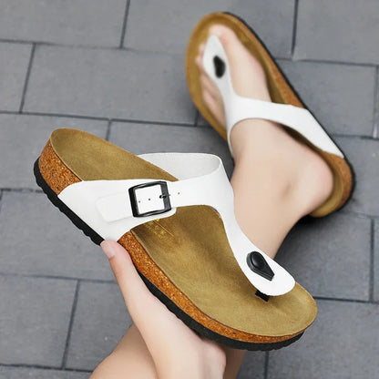 woman shoes  Genuine Leather Couple Style Cork High Quality Soft Cork Slides Footwear for Men Women Unisex 36-46 Cork Flip Flops