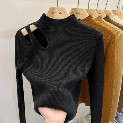 Woman clothing   Turtleneck Knitted Women Sweater Ribbed Pullovers Autumn Winter Basic Women Sweaters Fit Soft Warm Tops