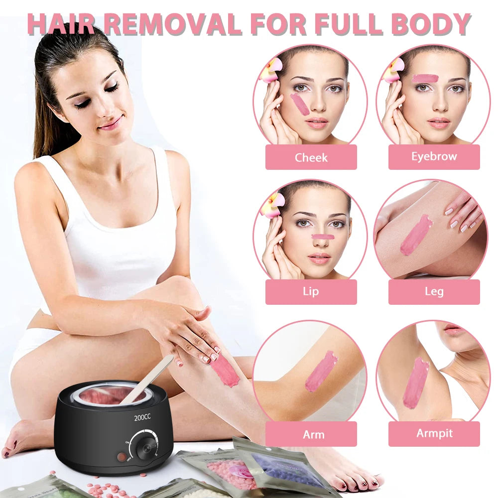 bathroom  200CC Wax Heater Warmer Hair Removal Machine For Hand Foot Body SPA Epilator Paraffin Wax Pot +Wax Beans + Wood Sticks