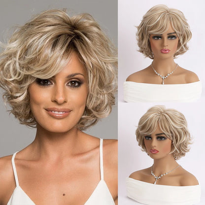 Crown & Glory Wigs  Light gold Natural Wigs for Women Short curly Synthetic Wig Daily Party Heat Resistant Hair