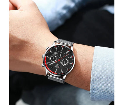 Jewellery  Mens Fashion  Watches Men Business Casual Quartz Wrist Watch Luxury Silver Stainless Steel