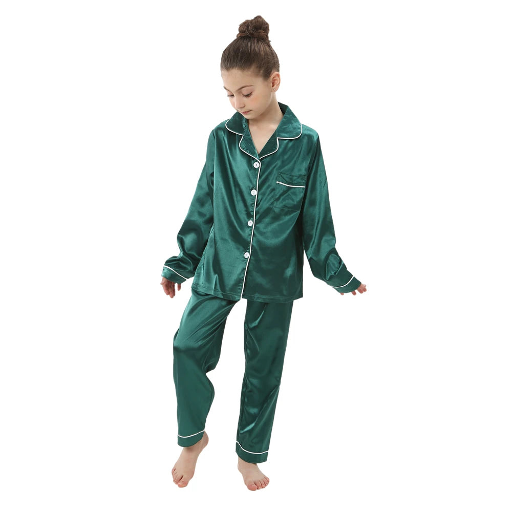 Girl clothing baby sleepwear kids pyjamas set teenager loungewear children home clothing boys silk satin pijamas girls nightgowns for party