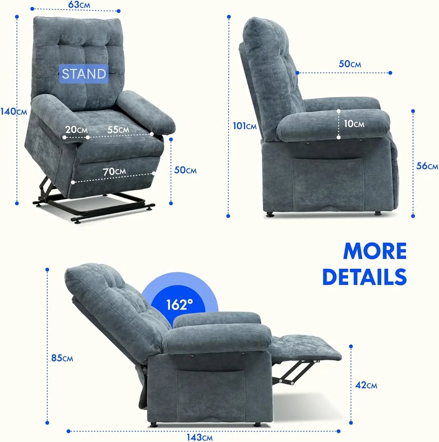 Living Room Power Lift Recliner Chair, Electric Leather Lift Recliner Chair W/Massage & Heat Cup Holders Lift Reclining Chair Sofa, Recliner