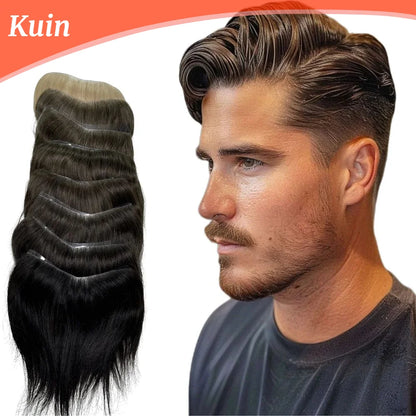 Crown & Glory Wigs Human Hair Wigs PU Toupee V Style Frontal Hairline Hairpiece For Men Capillary Prosthesis Straight Men's Hair Replacement System