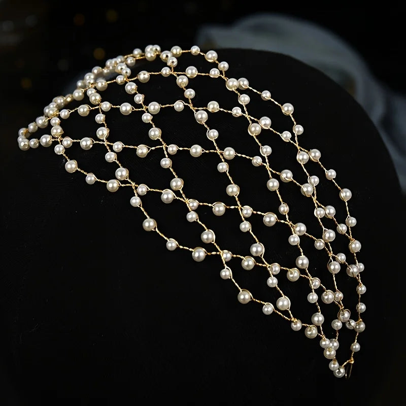 Jewellery   Gold Color Luxury Pearl Headband Hairband Tiara For Women Bride Pearl Bridal Wedding Hair Accessories Jewelry Headband Tiara