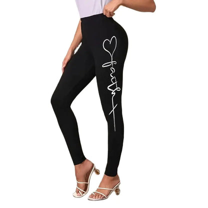 Woman clothing   Love letter print Casual elastic elastic waist slim-fit leggings Home out work travel Wearing comfortable leggings for women