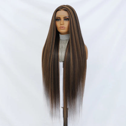 Crown & Glory Wigs  40 Inch Straight Lace Front Synthetic Wig T-Part 13x4x1 Long Lace Wigs Heat-resistant Fiber Copper Lace Frontal Wigs