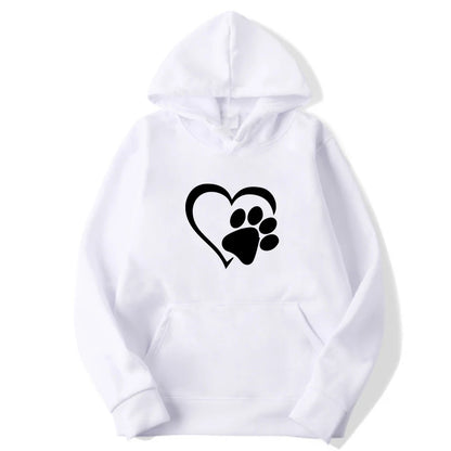 Woman clothing   New Cute Dog Paw and Heart Shape Print Hoodies Women Casual Long Sleeve Hoodies Autumn Winter Pullovers Plus Size