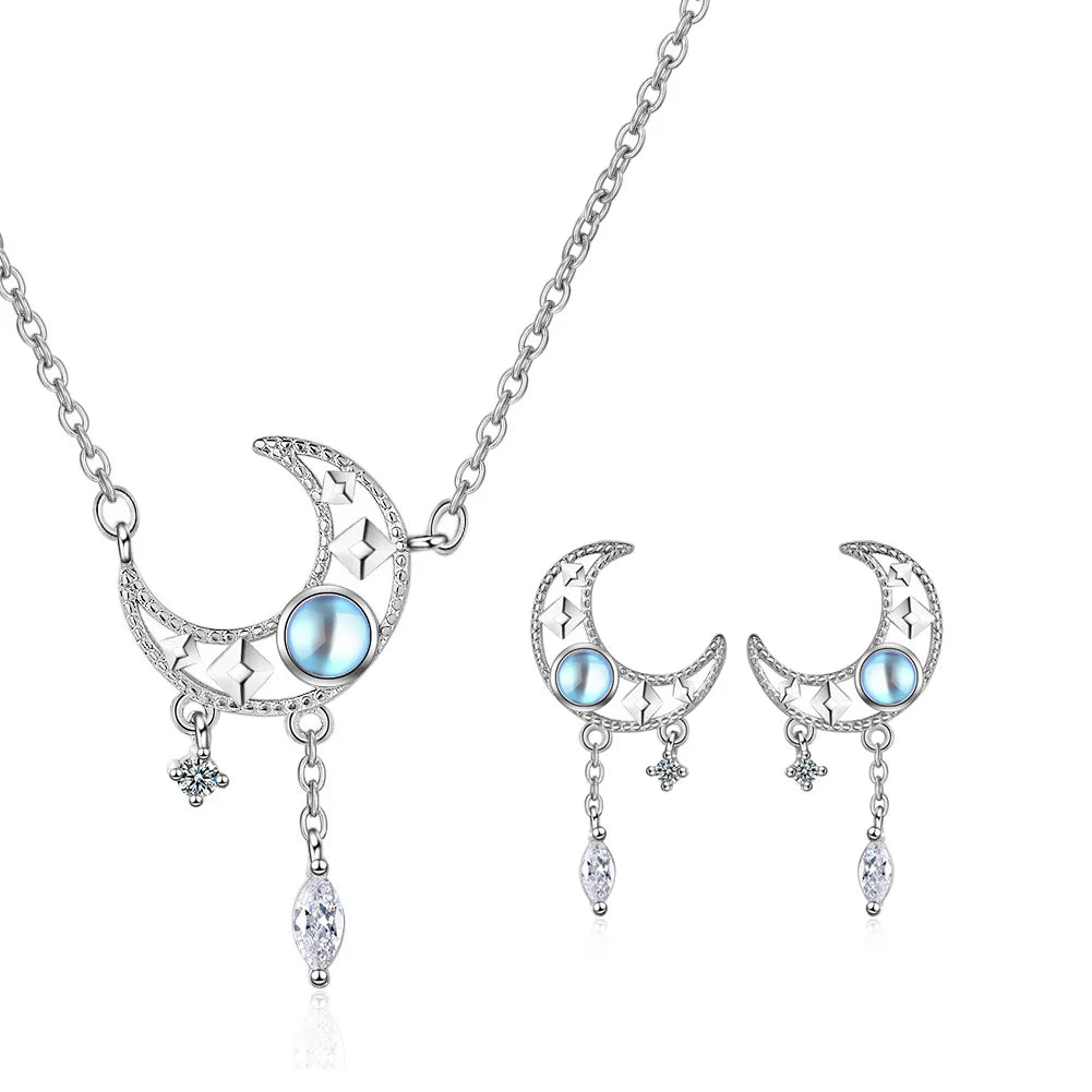 Jewellery Sterling Silver Crystal Moon Jewelry Sets For Women Fine Elegant  Necklace Stud Earrings  GaaBou Jewellery