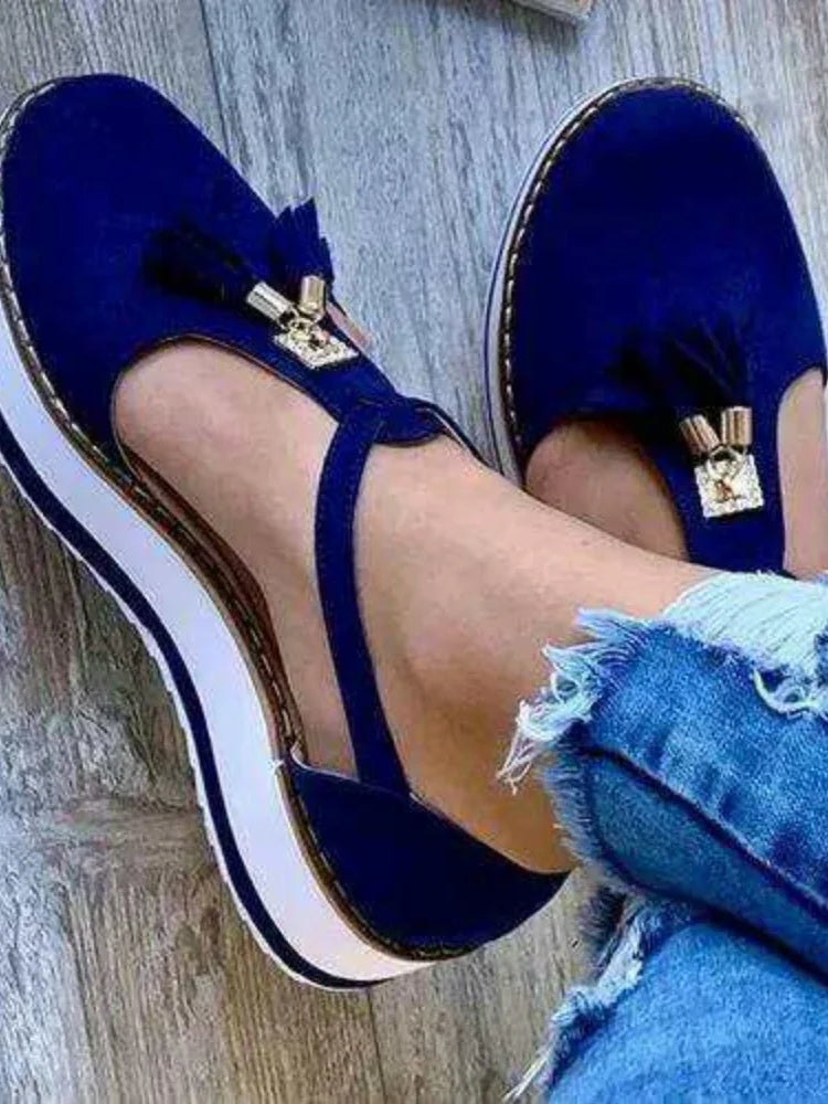 Woman shoes Summer Fashion Women Casual Shoes Fringe Buckle Ladies Sandals Height Increase Closed Toe Comfort Sandals