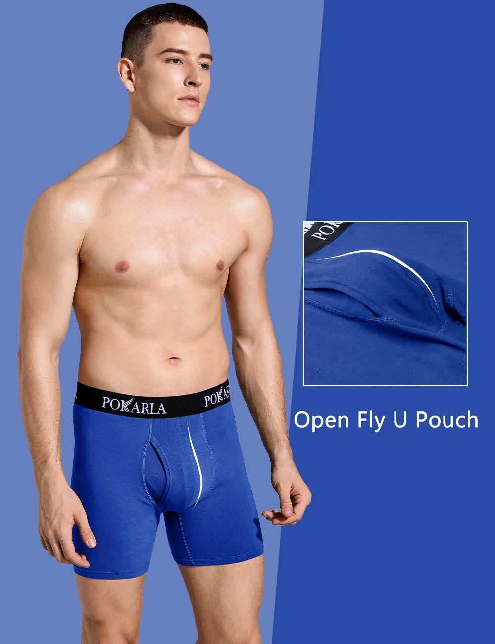 Men clothing   POKARLA 5pcs Men’s Cotton Boxer Shorts Open Fly U Pouch Soft Breathable Male Underwear Tagless Sexy Underpants Elastic Panties