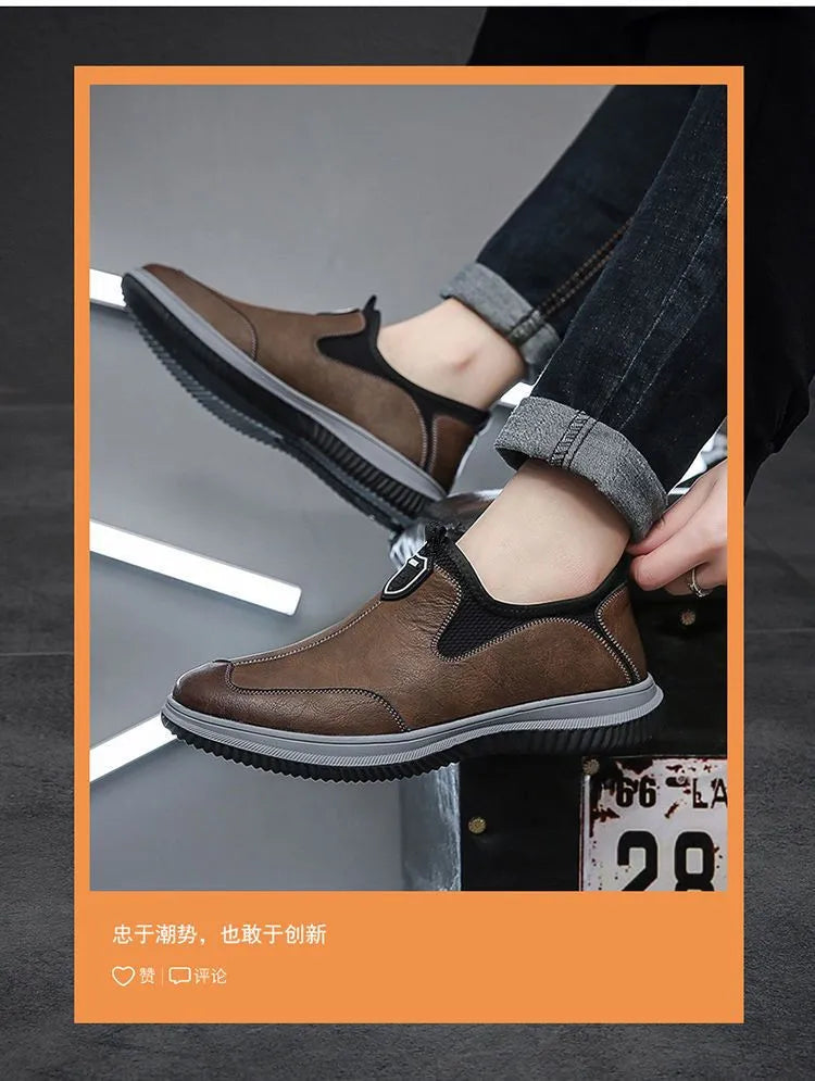 Men Shoes Leather Original Sewing Shoes New Men's Casual Leather Shoes Breathable Platform Loafers for Men 2023