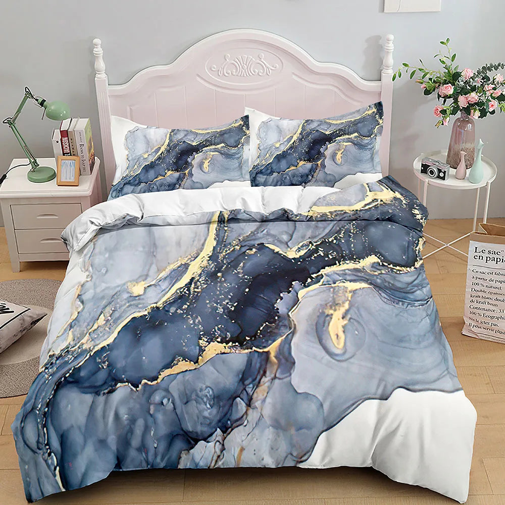 Bedroom   Marble Bedding Set King/Queen Size,Grey Gold Marble Duvet Cover Men Adults Modern Abstract Art Tie Dye Gothic Soft Quilt Cover