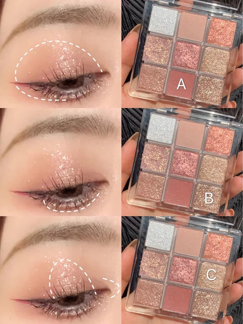Makeup and face - 9-Color Eyeshadow Palette – Matte, Shimmer & Metallic Finishes