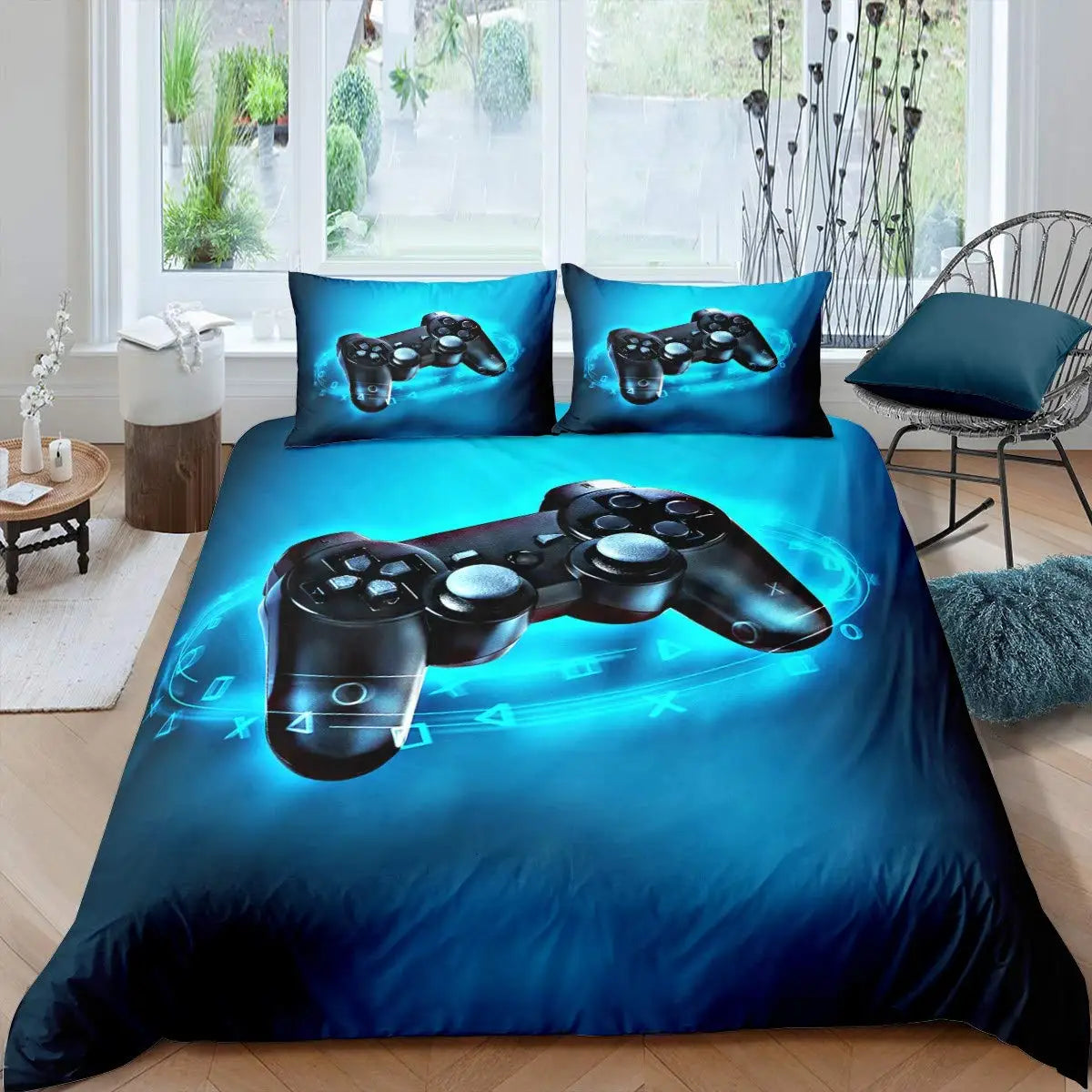 Bedroom  Teen Boys Gamer Duvet Cover Set Queen/King Size,Boys Gamepad Comforter Cover,Black Classic Retro Gaming Polyester Quilt Cover