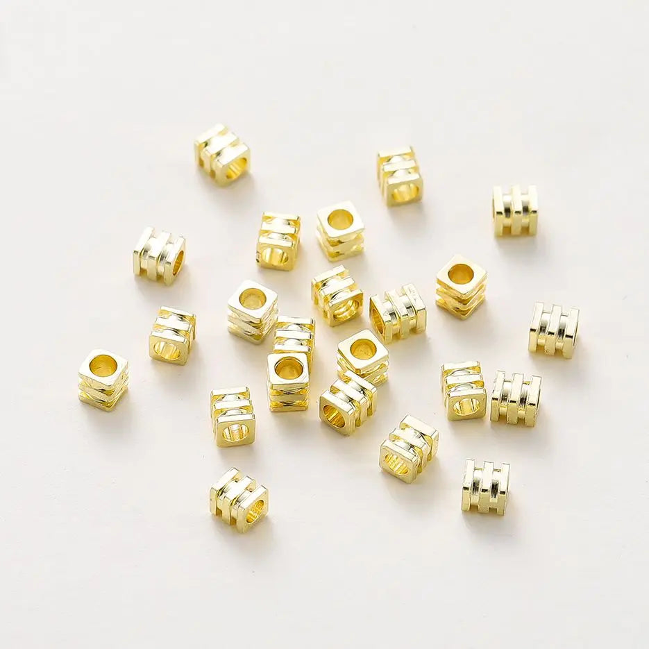 Jewellery   20pcs/lot 14K 18K Gold Square Loose SpacerBrass Beads Necklace Bracelet Beading Seeds For DIY Earing Charms Making Findinds