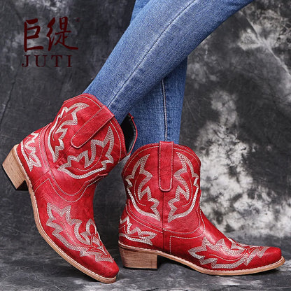 Woman shoes Casual Autumn Winter Western Cowboy Ankle Boots Women Snake Leather Cowgirl Booties Short Cossacks botas High Heels Shoes