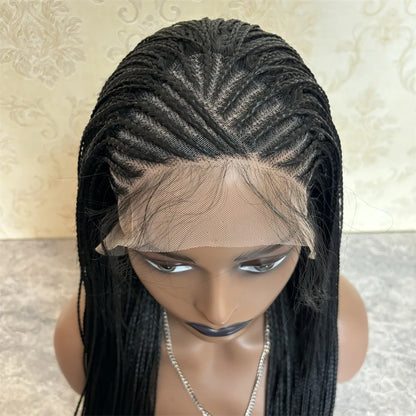 Crown & Glory Wigs New Synthetic Lace Frontal Wigs Box Braided Wigs Cornrow Braid Wig for Black Women Knotless Braids Party Wig Baby Hair Daily Use