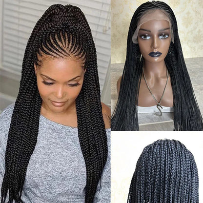 Crown & Glory Wigs New Synthetic Lace Frontal Wigs Box Braided Wigs Cornrow Braid Wig for Black Women Knotless Braids Party Wig Baby Hair Daily Use