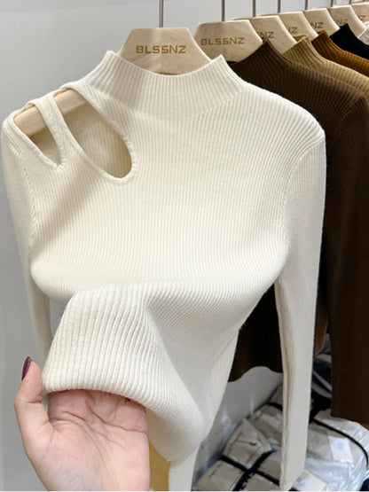 Woman clothing   Turtleneck Knitted Women Sweater Ribbed Pullovers Autumn Winter Basic Women Sweaters Fit Soft Warm Tops