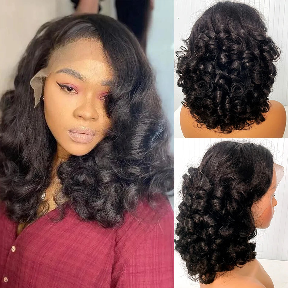 Crown & Glory Wigs  12A 250% Density Raw Super Double Drawn Vietnamese Human Hair wigs 18" Bouncy Wave 13x4 Lace Front Virgin Hair Pre Plucked Wigs