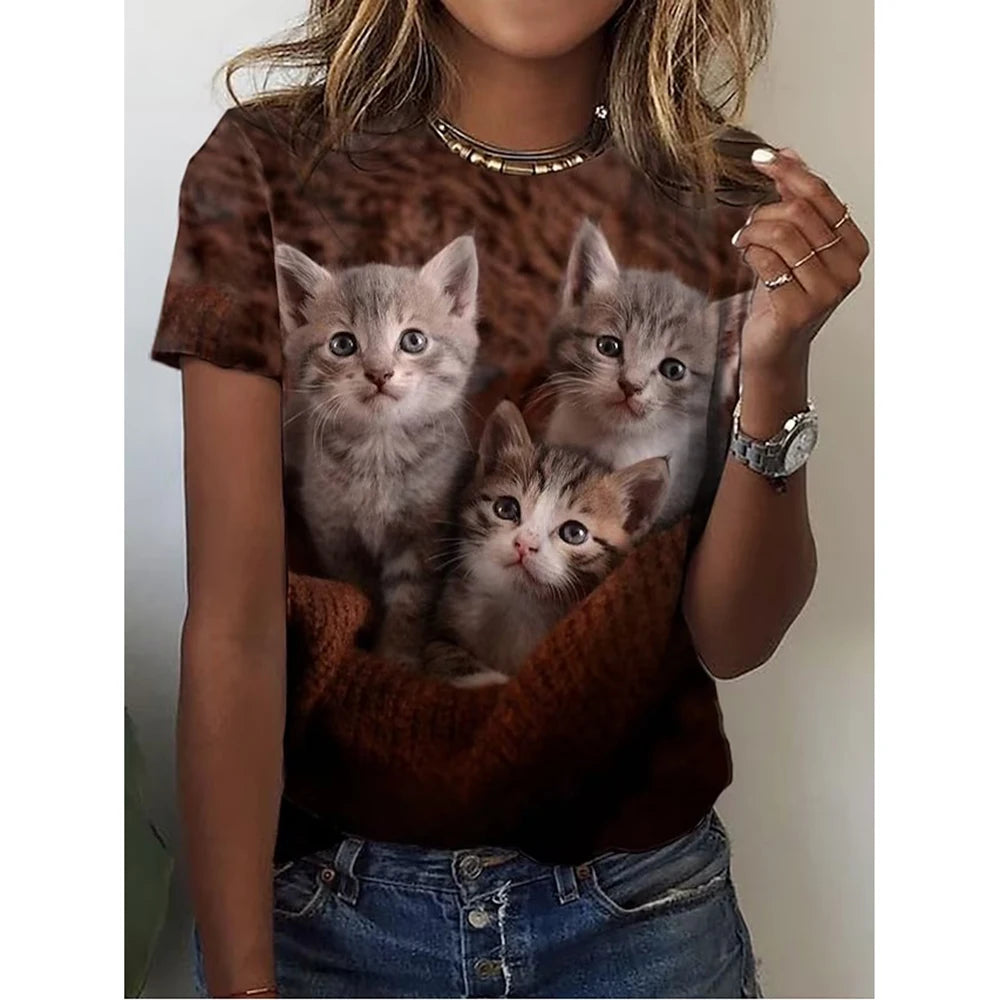 Woman clothing   3d Dogs Cat Print T Shirt Fashion Womens Tees Tops