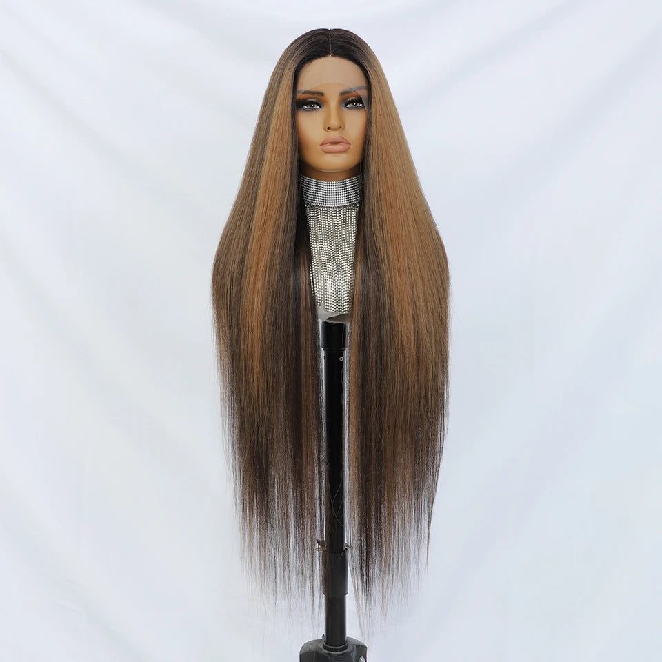 Crown & Glory Wigs  40 Inch Straight Lace Front Synthetic Wig T-Part 13x4x1 Long Lace Wigs Heat-resistant Fiber Copper Lace Frontal Wigs