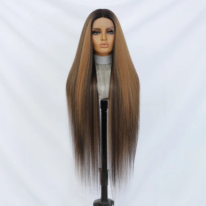 Crown & Glory Wigs  40 Inch Straight Lace Front Synthetic Wig T-Part 13x4x1 Long Lace Wigs Heat-resistant Fiber Copper Lace Frontal Wigs