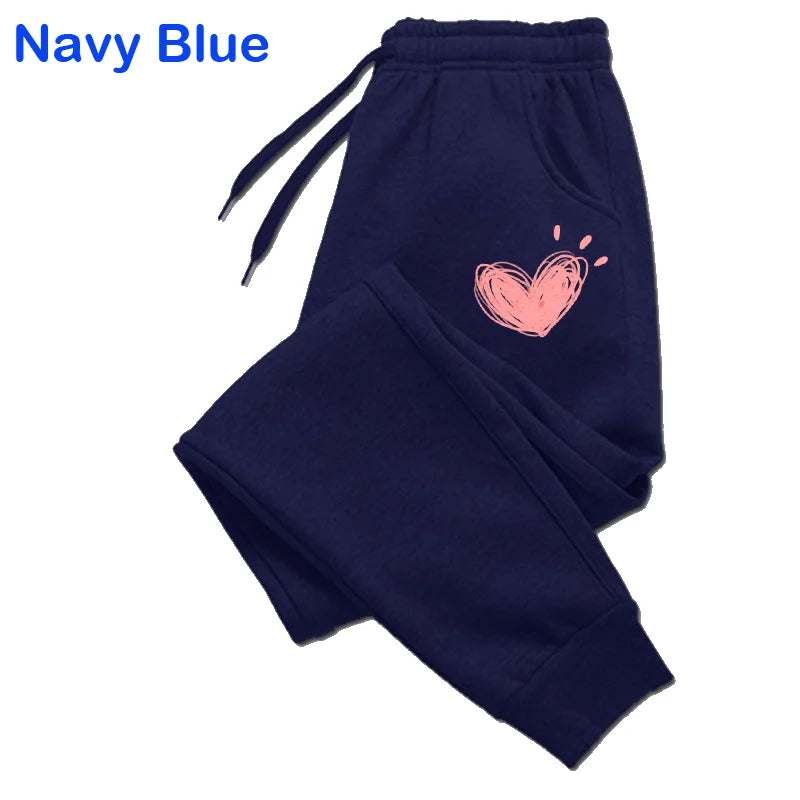 Woman clothing   Cute Heart Printed Sweatpants  Long Pants