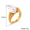 Jewellery  E.B.belle Casting Water Wave Texture Round Pearl Finger Rings For Woman Waterproof Steel Made Gold Color Index Ring