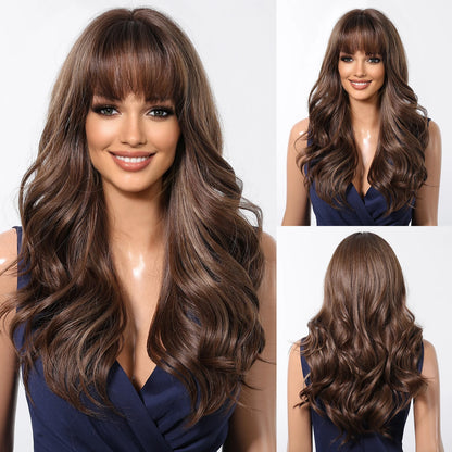 Crown & Glory WigsHENRY MARGU Grey Layered Synthetic Natural Wig Medium Length Straight Wig with Bangs for Women Daily Party Wigs Heat Resistant