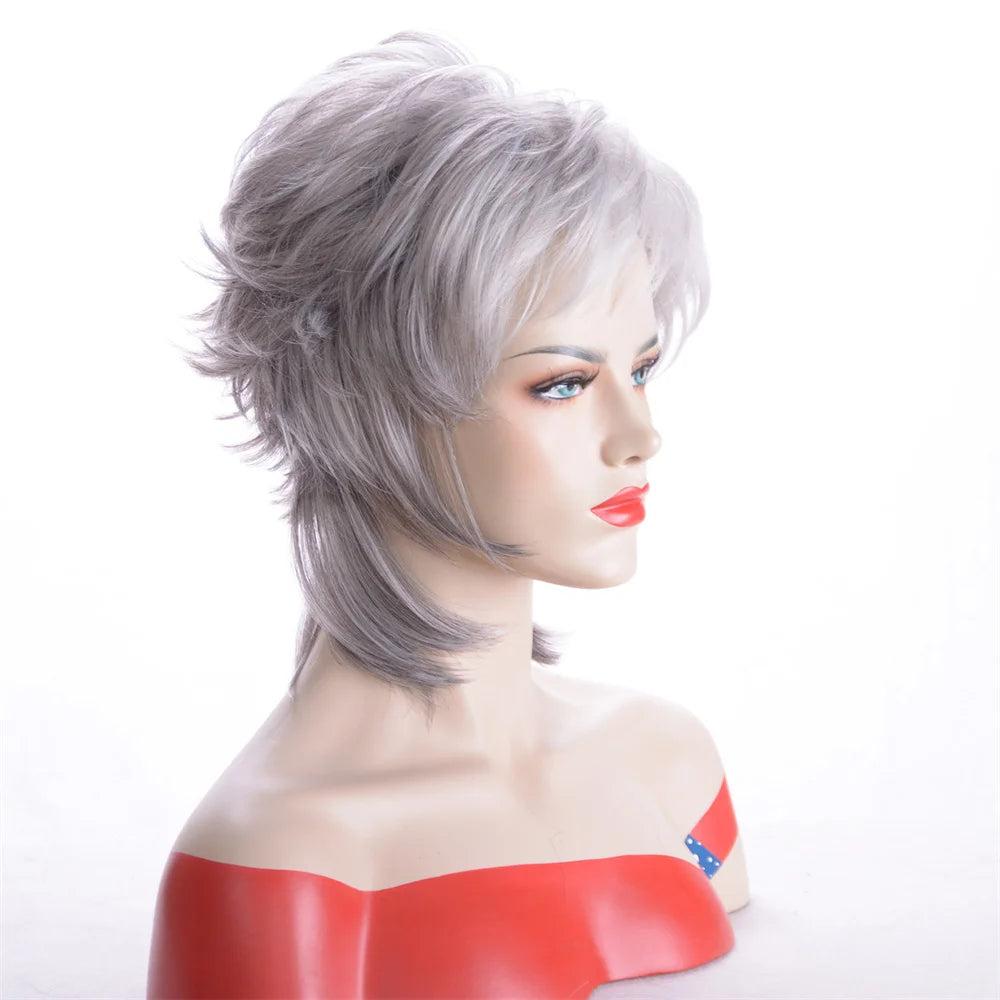 Crown & Glory Wigs Synthetic Wig European and American Women's Hair Short Wigs Puffy Chemical Fiber Fashion Head Cover with Bangs