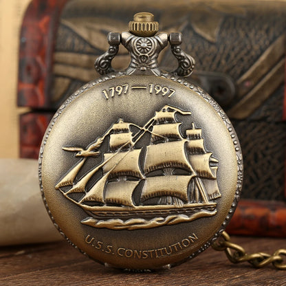 Jewellery   Steampunk U.S.S Constitution 1797-1997 Quartz Pocket Watch Sailing Canvas Boat Necklace Pendant Bronze Pocket Timepiece Gift