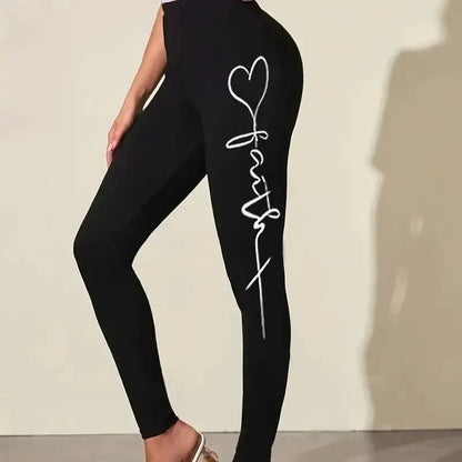 Woman clothing   Love letter print Casual elastic elastic waist slim-fit leggings Home out work travel Wearing comfortable leggings for women