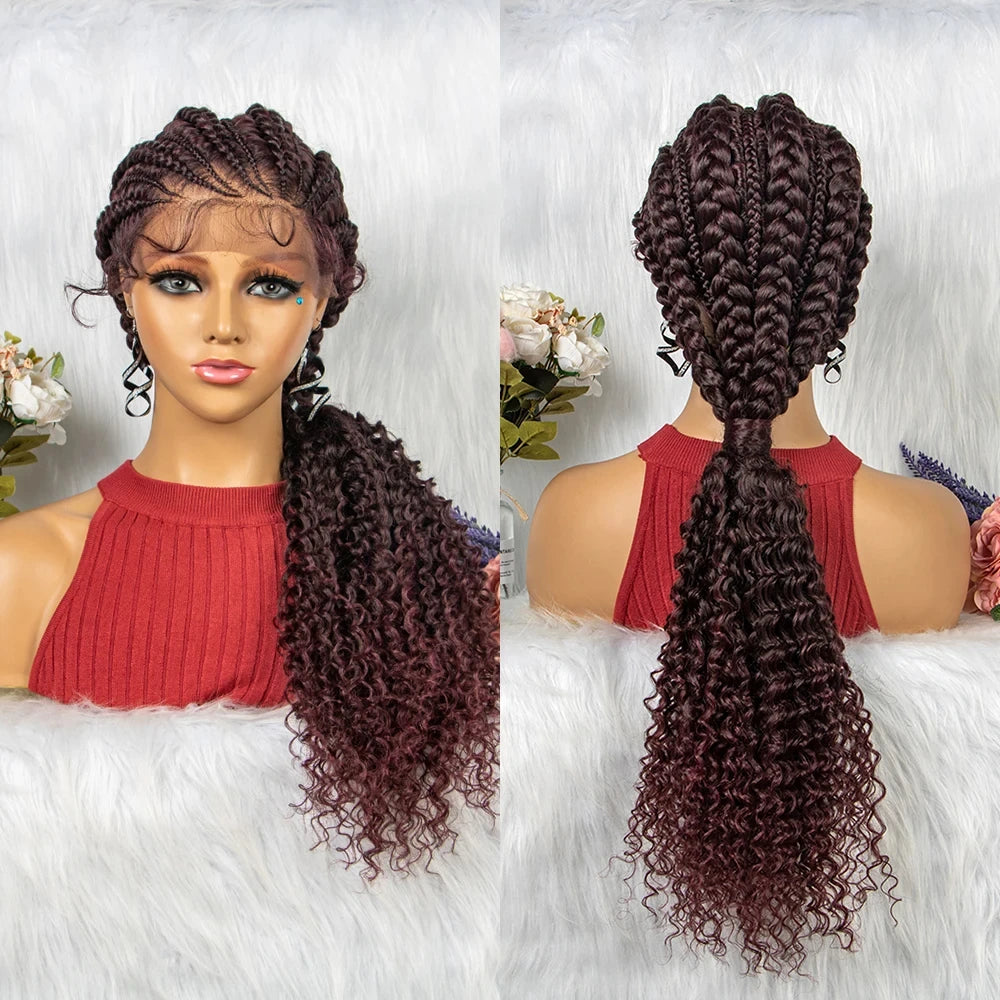 Crown & Glory Wigs  28 Inch Blonde Colour Synthetic Lace Front Braided Wigs for Black Women Crochets Braids Hair Wig Pre Plucked with Baby Hair