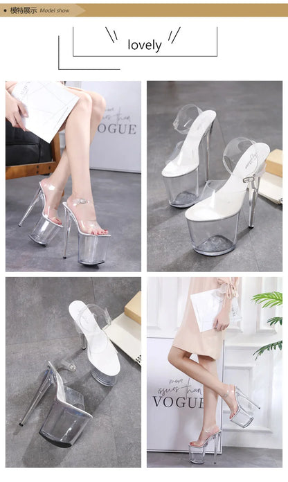 Woman shoes Summer Sandals Women 13 15 17 20cm High Heel Crystal Thin Heels Women Luxury Wedding Shoes Sexy Transparent Platform Sandals