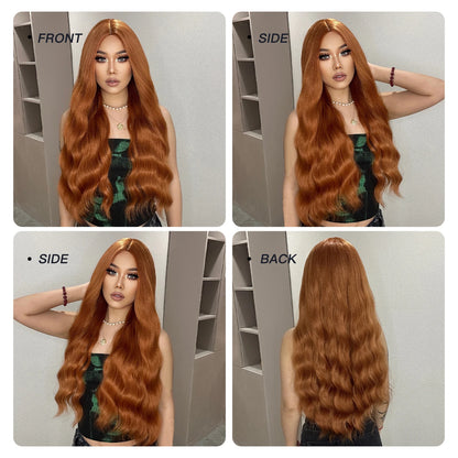 Crown & Glory Wigs   Ginger Synthetic Wig Curly Long Body Wavy Orange Colorful Cosplay Wigs for Women Daliy Party Use Fake hair Heat Resistant