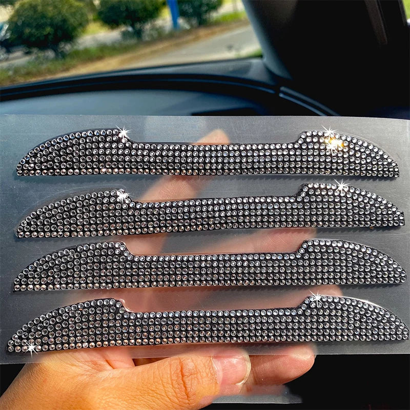 Car   4 PCS Car Door Inlaid Diamond Side Edge Protector Bumper Rear View Mirror Anti-Collision Strip Scratch Sticker Styling Moulding