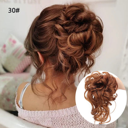 Crown & Glory Wigs  LUPU Synthetic Hair Bun Chignon Messy Curly Hair Band Elastic Scrunchy False Hair Pieces For Women Hairpins Black Brown